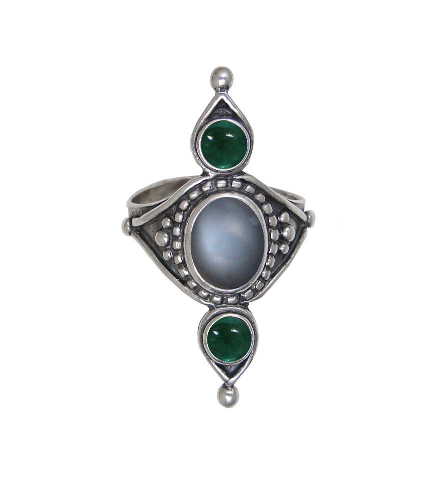 Sterling Silver Royal Ring With Grey Moonstone And Fluorite Size 10